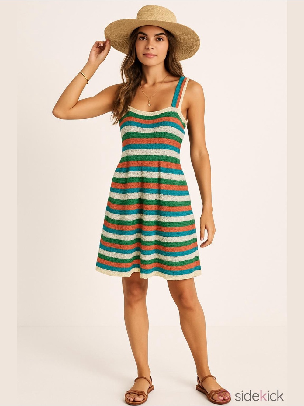 Zara Multicolored Striped Crochet Knit Mini Dress S